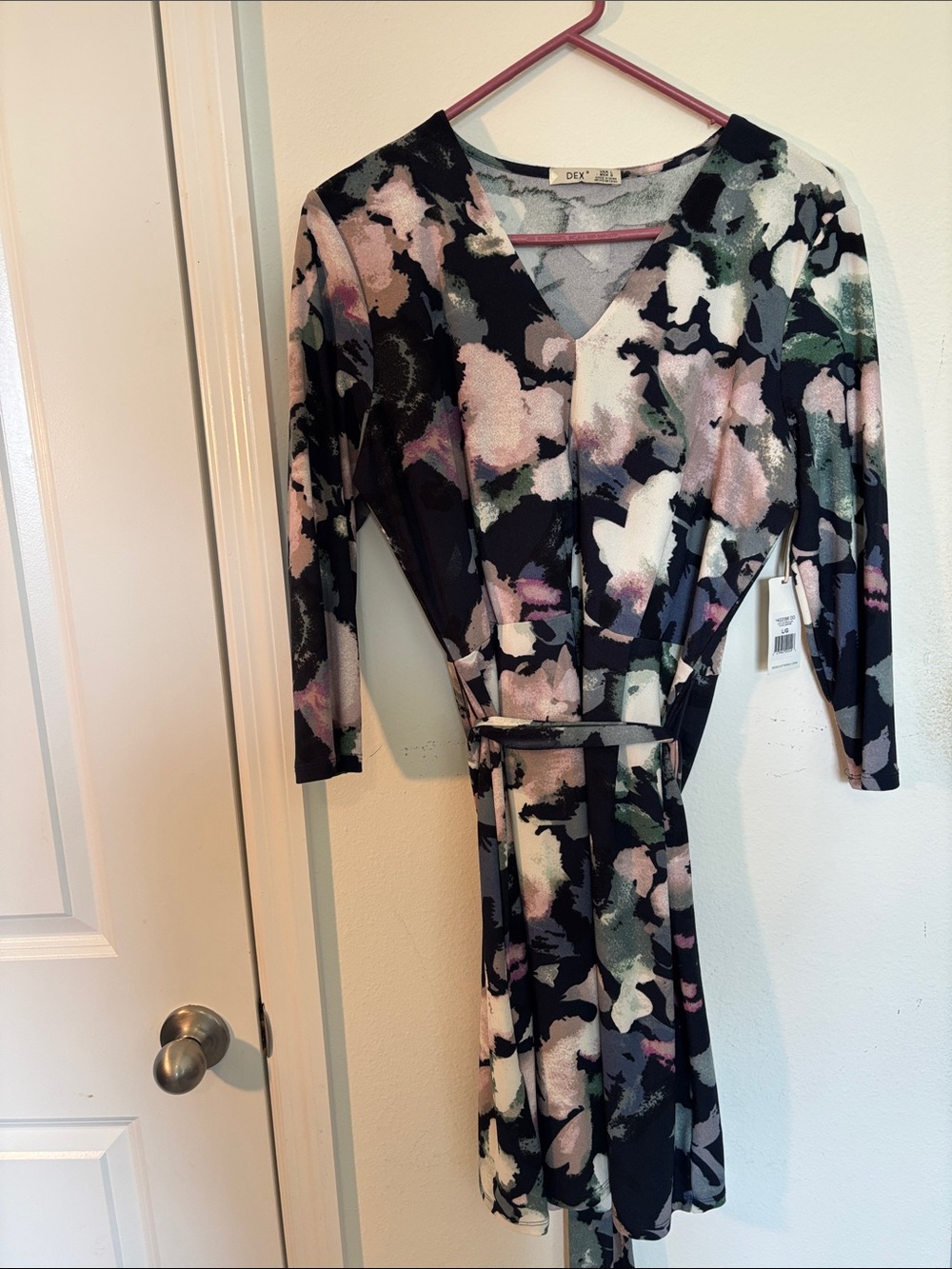 Dex Floral-Print Long Sleeve Wrap Dress in Black, Pink and Green
